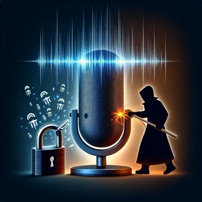 "Illustration depicting common vulnerabilities in voice assistant software, highlighting how hackers exploit security weaknesses to gain unauthorized access."